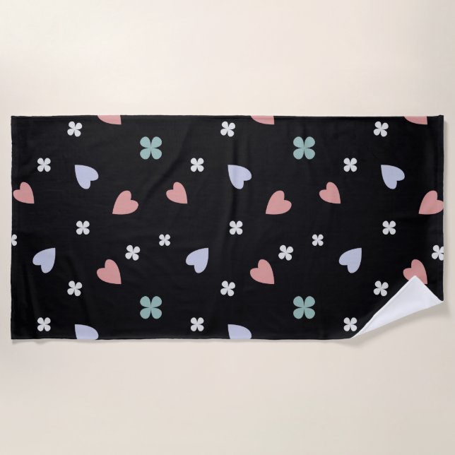 Cute Shamrock Hearts Lucky Love Pattern Beach Towel (Front)