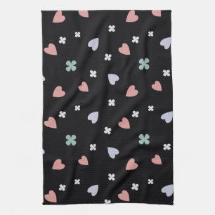 Cute Shamrock Hearts Lucky Love Pattern Tea Towel