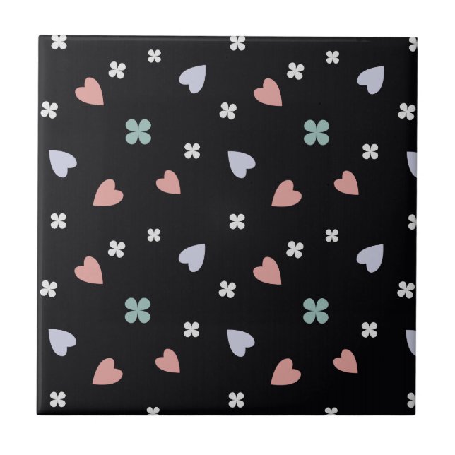 Cute Shamrock Hearts Lucky Love Pattern Tile (Front)