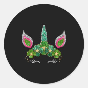 Cute Shamrock Irish Unicorn Face Tee St.patrick's  Classic Round Sticker