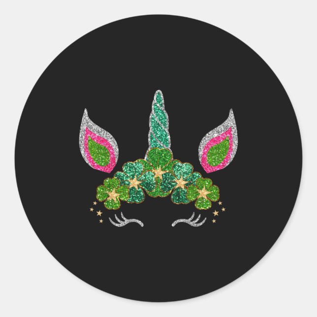 Cute Shamrock Irish Unicorn Face Tee St.patrick's  Classic Round Sticker (Front)