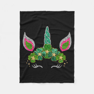 Cute Shamrock Irish Unicorn Face Tee St.patrick's Fleece Blanket