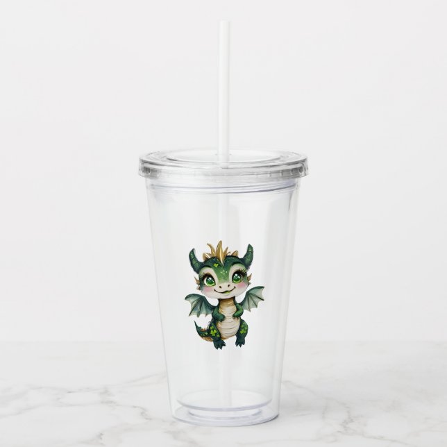 Cute Shamrock Lucky Dragon  Acrylic Tumbler (Front)