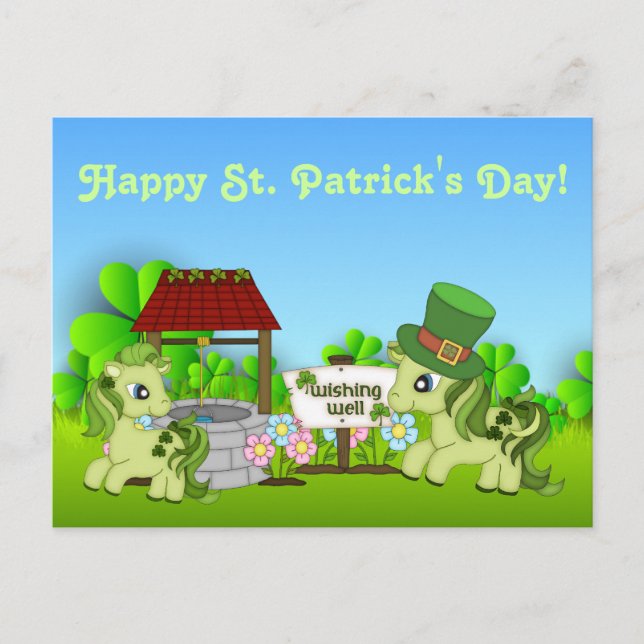 Cute Shamrock Ponies Happy St. Patrick's Day Horse Postcard (Front)