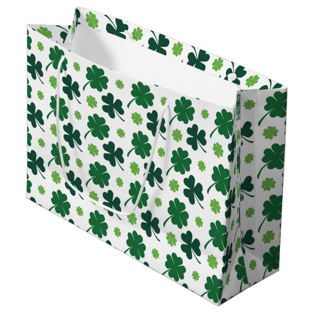 Cute shamrocks four leaf clovers tiled pattern  large gift bag (Front Angled)