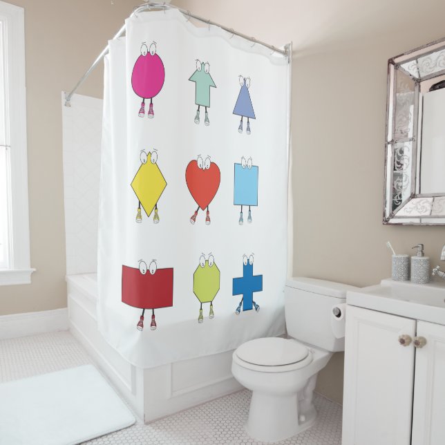 Cute Shape Characters Illustration Design Shower Curtain (In Situ)