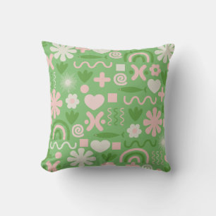 Cute Shapes Lime Green and Pink Pattern Cushion