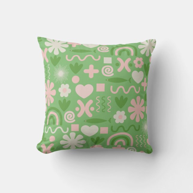 Cute Shapes Lime Green and Pink Pattern Cushion (Front)