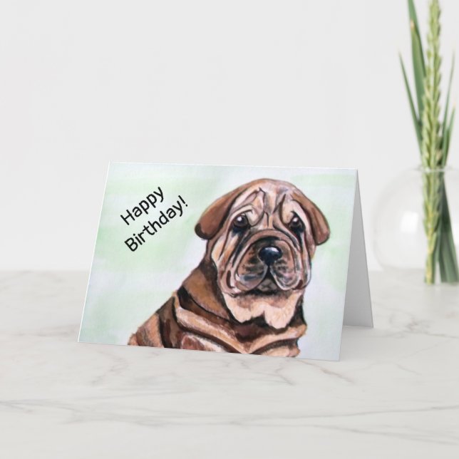 Cute Shar Pei Dog Happy Birthday Card (Front)