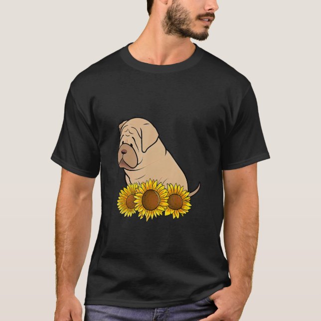 Cute Shar Pei Dog Sunflower Graphic for Women Flor T-Shirt (Front)