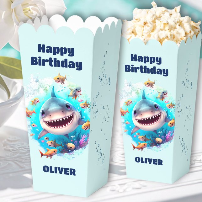 Cute Shark 1st Birthday Name Baby Boy Popcorn Favour Box (Cute Shark 1st Birthday Name Baby Boy Popcorn Favor Boxes)