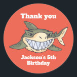 Cute Shark Animal Cartoon Kids Birthday Party Classic Round Sticker<br><div class="desc">Cute party favours for kids,  boys or girls who love animals. Perfect for kids birthday party,  party favours and thank you label. You can also customise the text for baby shower or other occasion and party.</div>