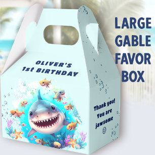 Cute Shark Baby Boy 1st Birthday Large Gable Favour Box