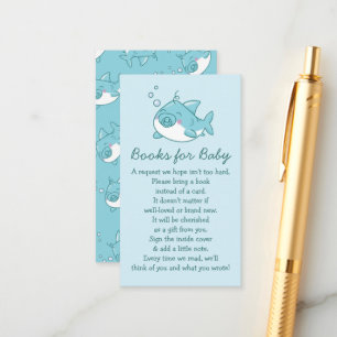 Cute Shark Baby Shower Kawaii Blue Boy Books Enclosure Card
