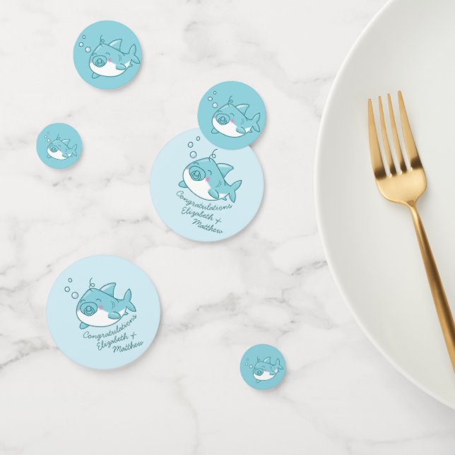 Cute Shark Baby Shower Kawaii Blue Boy Confetti (Group)