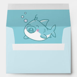 Cute Shark Baby Shower Kawaii Blue Boy Envelope