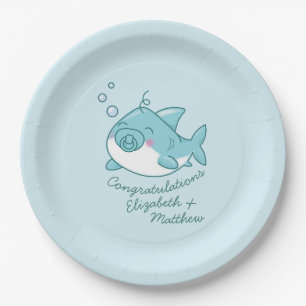 Cute Shark Baby Shower Kawaii Blue Boy Paper Plate