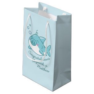 Cute Shark Baby Shower Kawaii Blue Boy Small Gift Bag
