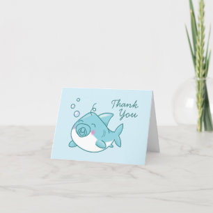 Cute Shark Baby Shower Kawaii Blue Boy Thank You