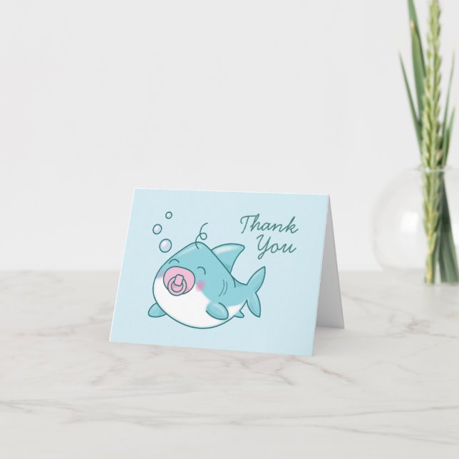 Cute Shark Baby Shower Kawaii Pink Girl Thank You Card (Front)
