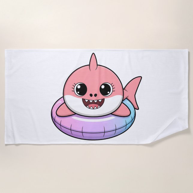 Cute Shark Baby With Float | Kids Beach Towel (Front)