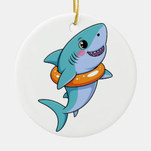 Cute Shark Baby With Float   Kids Ceramic Tree Decoration