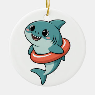 Cute Shark Baby With Float Kids Ceramic Tree Decoration