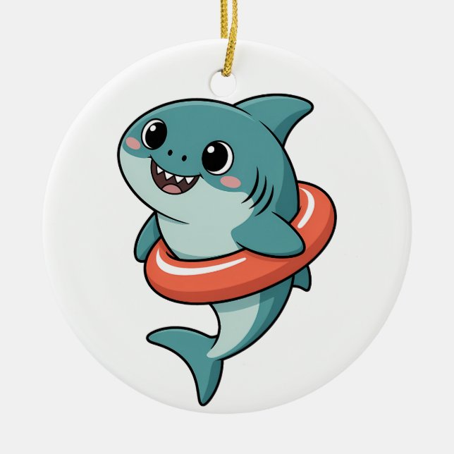 Cute Shark Baby With Float | Kids Ceramic Tree Decoration (Front)