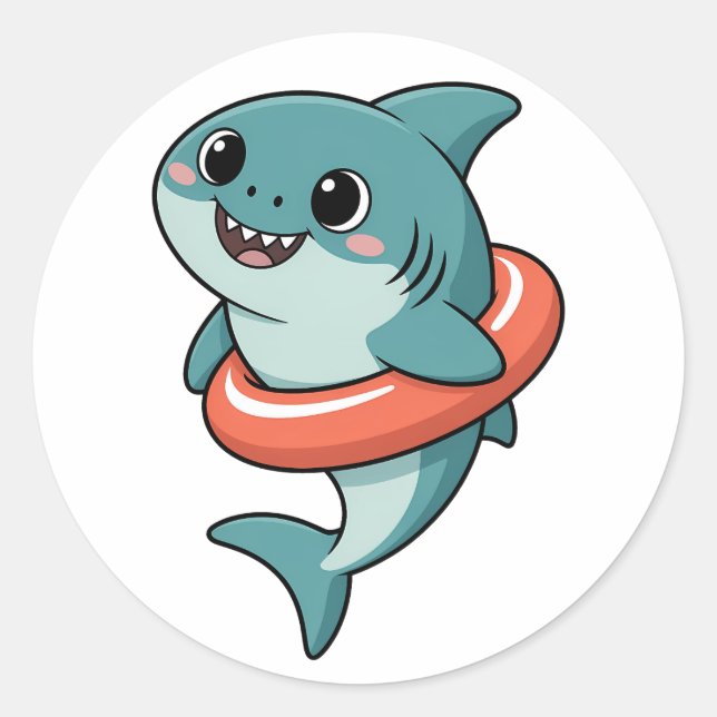 Cute Shark Baby With Float | Kids Classic Round Sticker (Front)