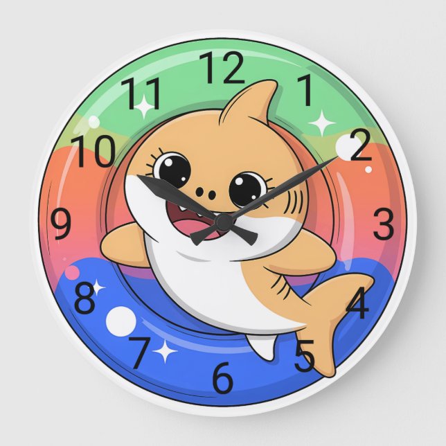 Cute Shark Baby With Float | Kids Large Clock (Front)