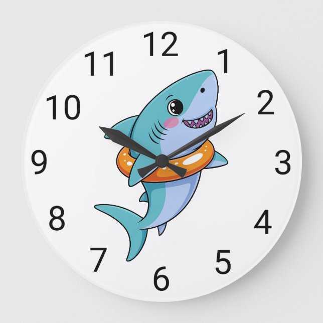 Cute Shark Baby With Float | Kids Large Clock (Front)