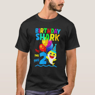 Cute Shark Birthday Boy 2 Years Old Gift Family Mo T-Shirt