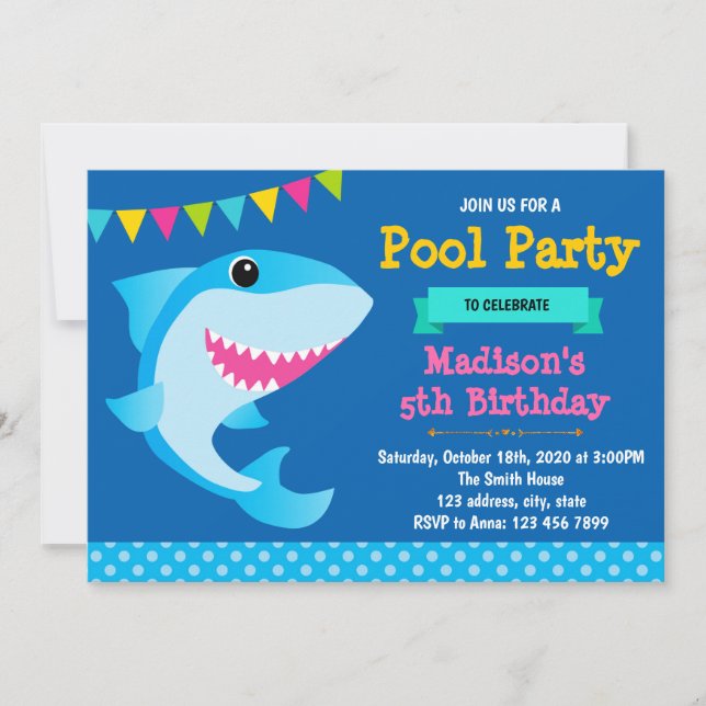 Cute shark birthday invitation (Front)