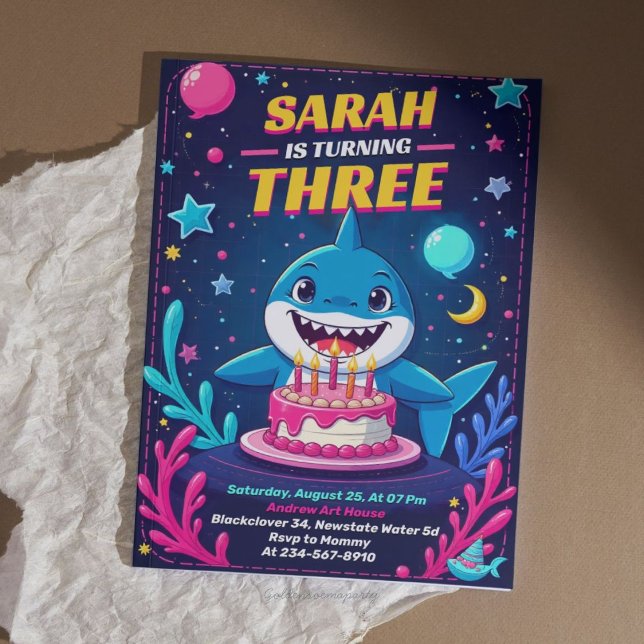 Cute Shark Birthday Invitation | Underwater Party (Cute Shark Birthday Invitation  Underwater Party
)