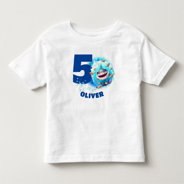Cute Shark Birthday Name Boy  Toddler T-Shirt (Front)