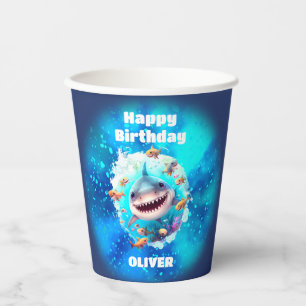 Cute Shark Birthday Personalised Boy  Paper Cups