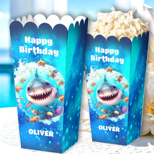 Cute Shark Birthday Personalized Boy Popcorn Favour Box