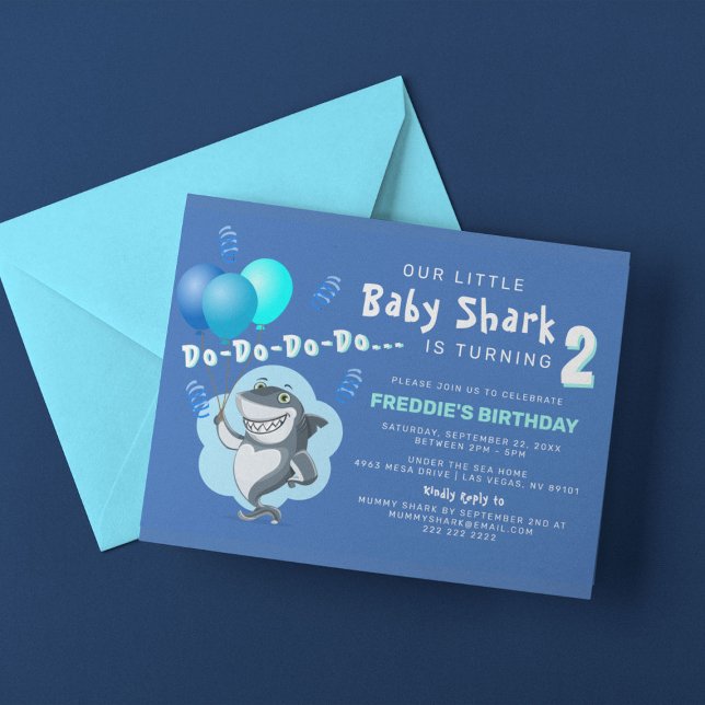 Cute Shark | Blue Balloons Birthday Invitation (Creator Uploaded)