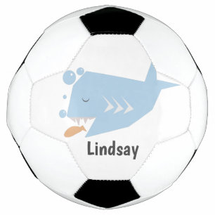 Cute Shark Blue Monogram Name Soccer Ball