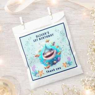 Cute Shark Boy 1st Birthday Blue Party Favour Bags
