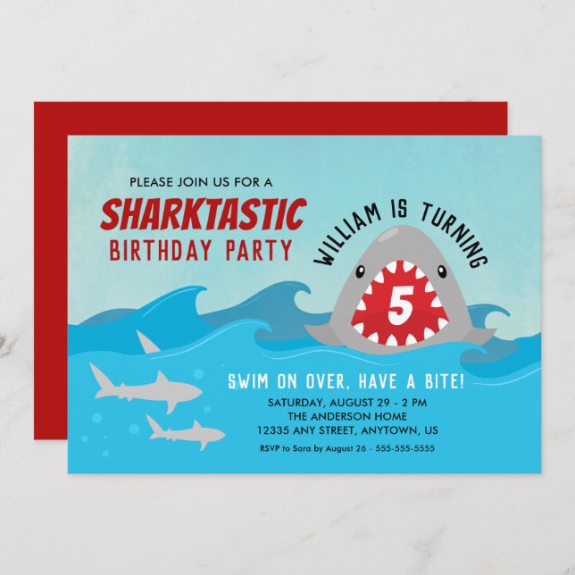 Cute Shark | Boys Birthday Party Invitation (Front/Back)