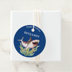 Cute Shark Boys Blue Birthday Party Favour Tags