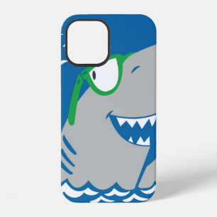 Cute shark cartoon vintage eating a hot dog on blu iPhone 12 case