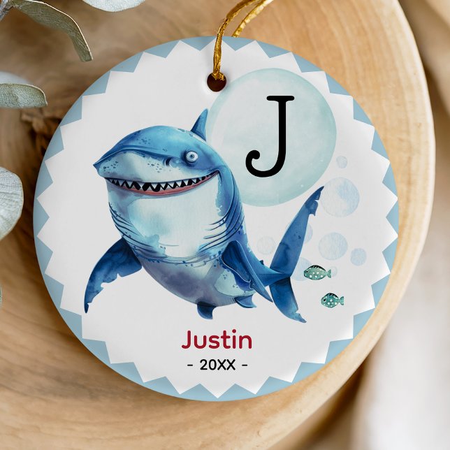 Cute shark christmas keepsake present personalised ceramic tree decoration (Creator Uploaded)
