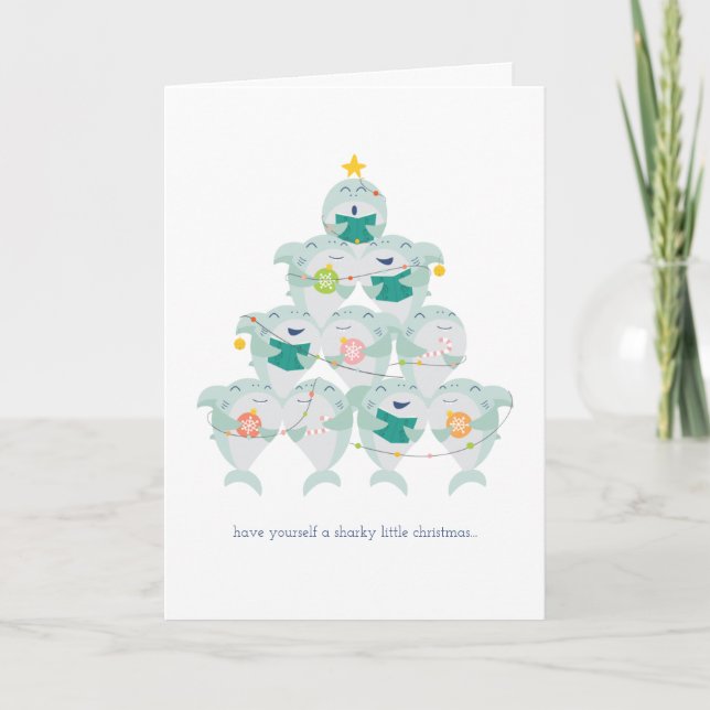 Cute Shark Christmas Tree Holiday Card (Front)