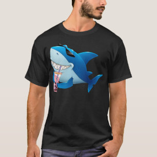 Cute Shark Drinking Bubble Boba Tea Boy Men T-Shirt