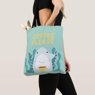 Cute Shark Drinking Coffee Tote Bag