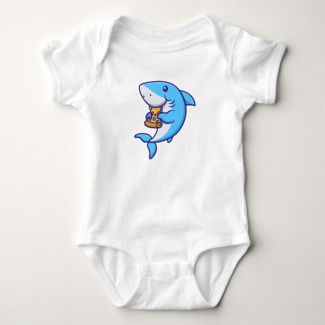 Cute Shark Eating Pizza Baby Bodysuit (Front)