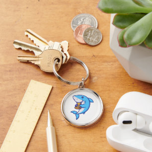 Cute Shark Eating Pizza Key Ring