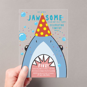 Cute Shark Face in Ocean Kids Birthday Party Acrylic Invitations